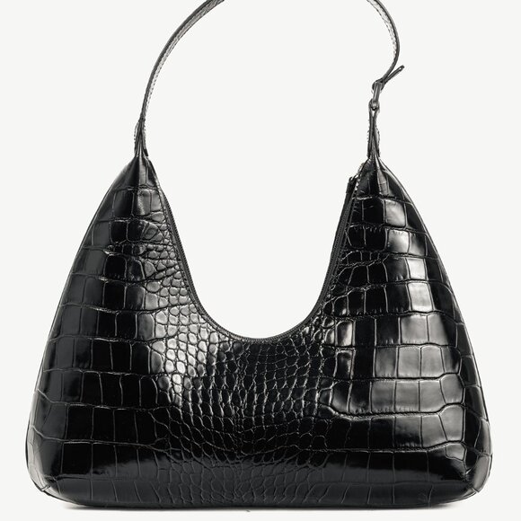BY FAR Amber Baby Black Crocodile-Embossed Leather Shoulder Bag - Picture 4 of 11